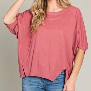 Heyson Women’s Plus 3X Oversized Boatneck Top~  3/4 Sleeve~Berry Red